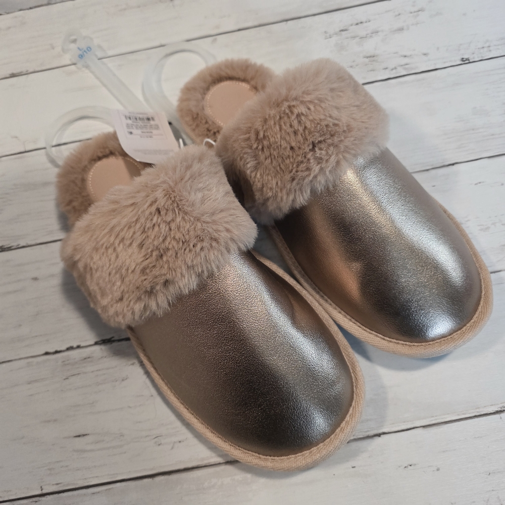 Auden Metallic Faux Leather Slippers in Blush Taupe